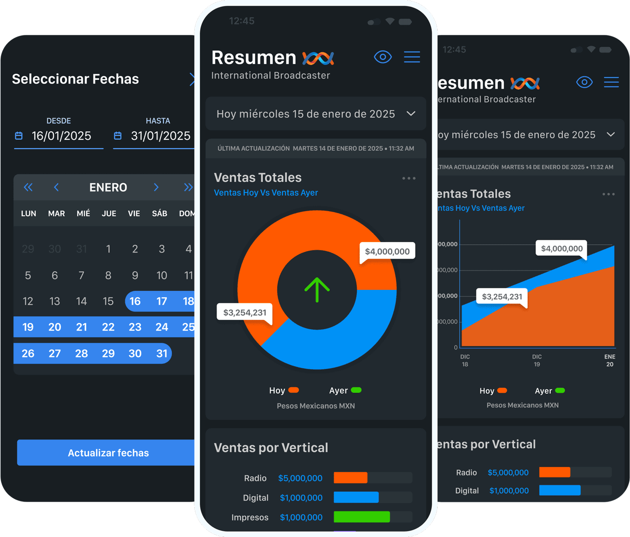 MA executive mobile app screens